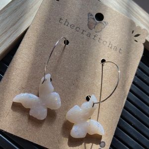 Polymer clay iridescent butterfly hoop earrings